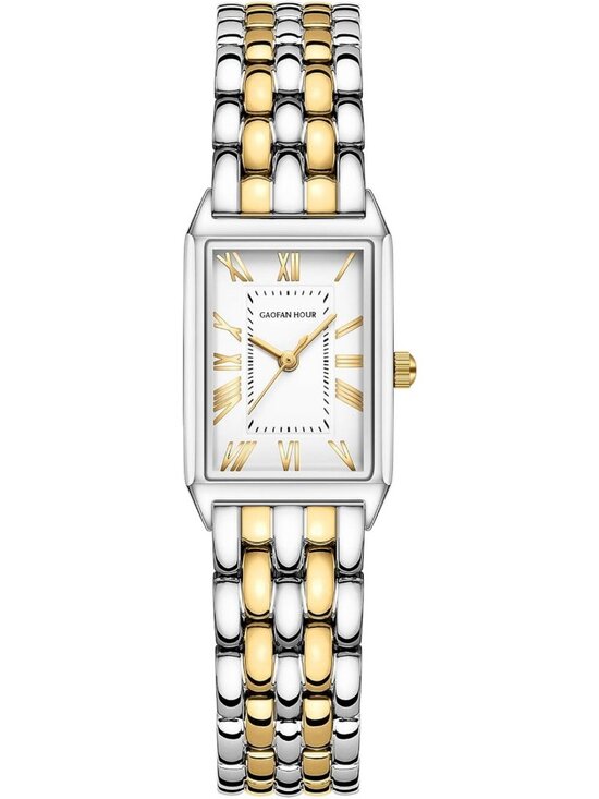 Vintage Gold Women\'s Watch, Rectangular Case, White Roman Dial, Stainless Steel main image 6